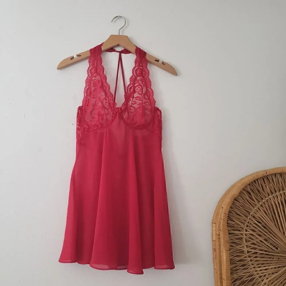 Vintage Cinema Etoile Red Lace Teddy Underwire L Lingerie